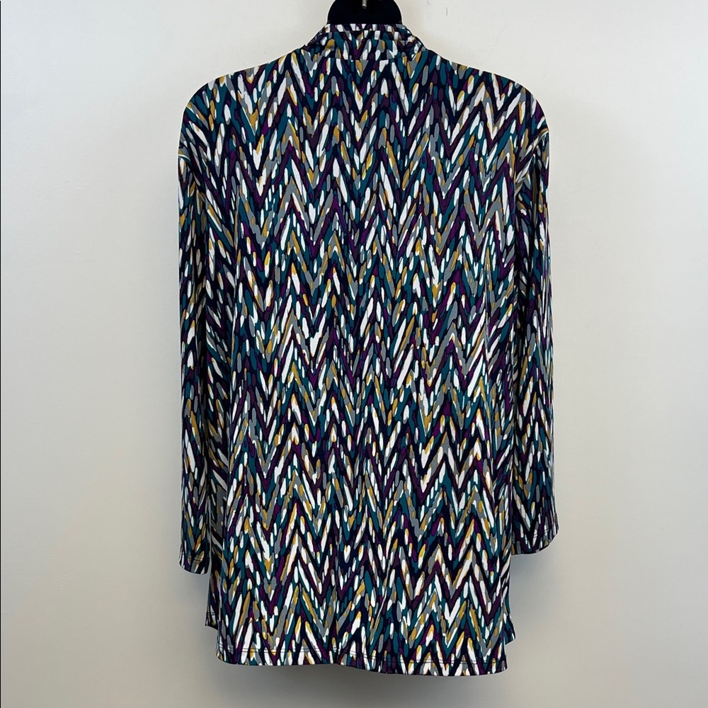 Susan Graver Chic Colorful Abstract Long Sleeve Top Purple Teal Yellow XL - Picture 9 of 13